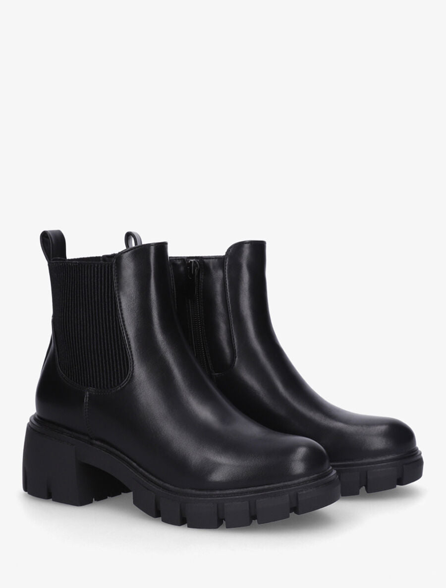 Bottines en simili à semelle crantée - Noir - 4