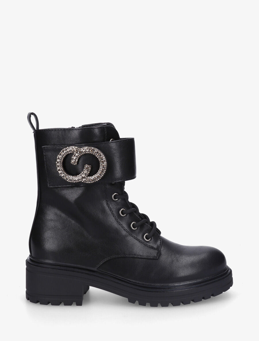 Bottines en simili style rangers à lanière strassée - Noir - 1