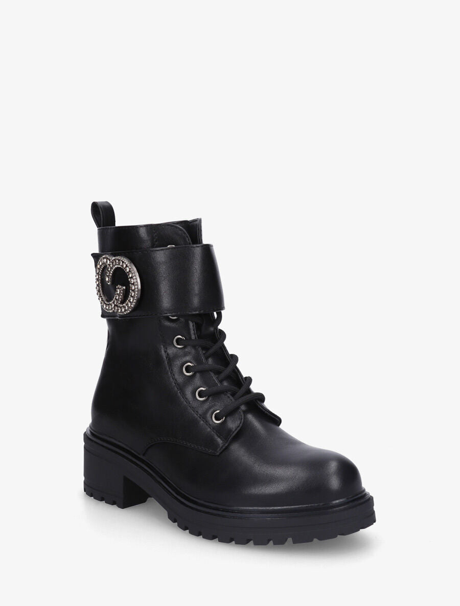 Bottines en simili style rangers à lanière strassée - Noir - 2