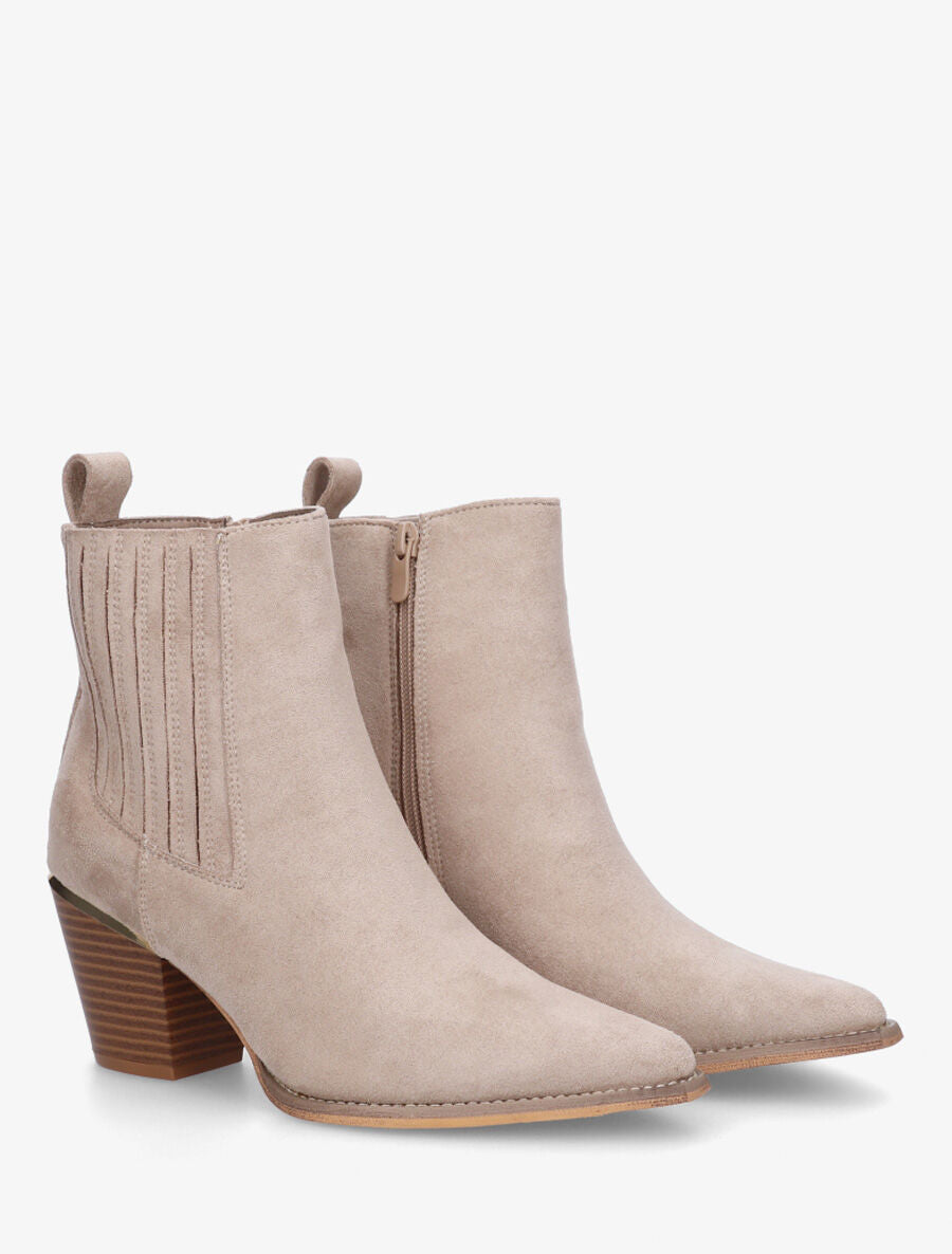 Bottines style santiags en suédine - Beige - 4