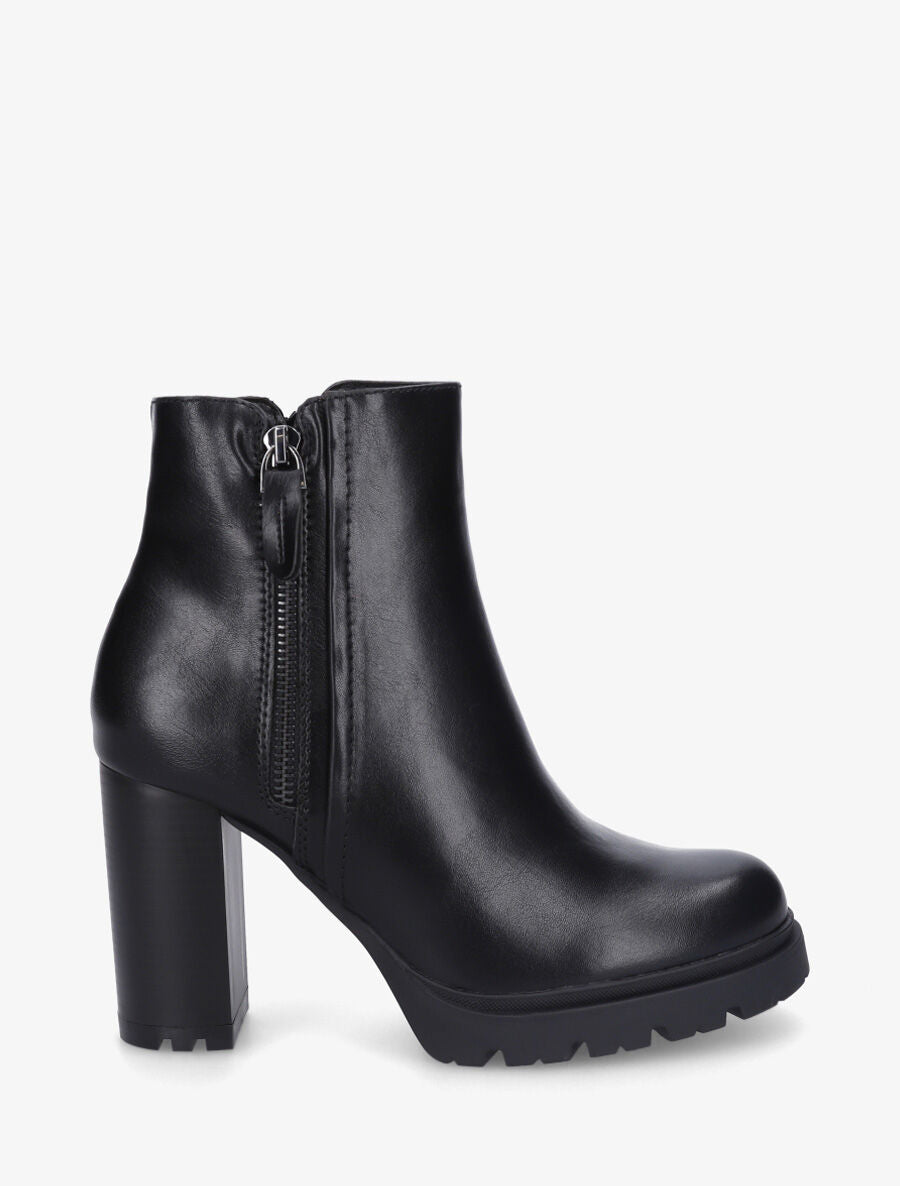 Bottines à talon haut et zip décoratif - Noir - 5