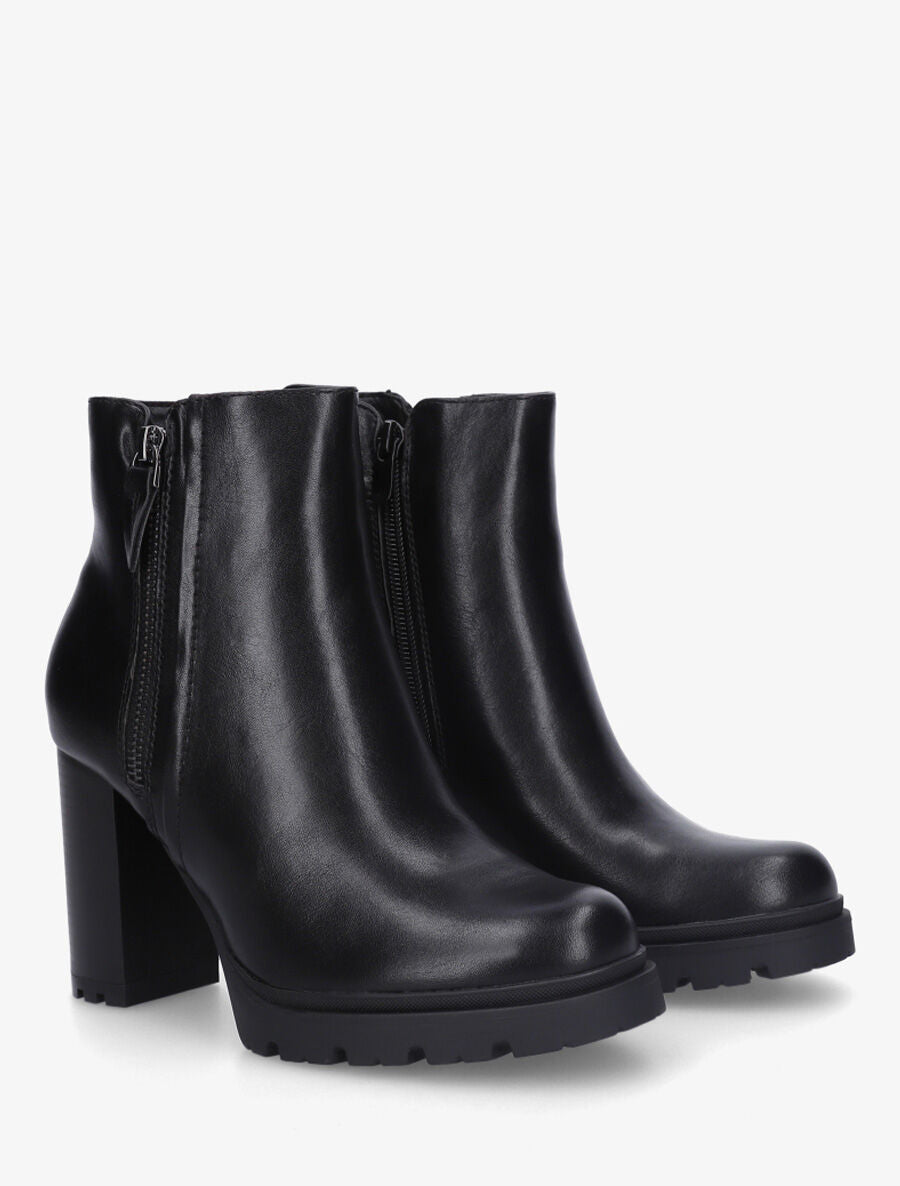 Bottines à talon haut et zip décoratif - Noir - 4