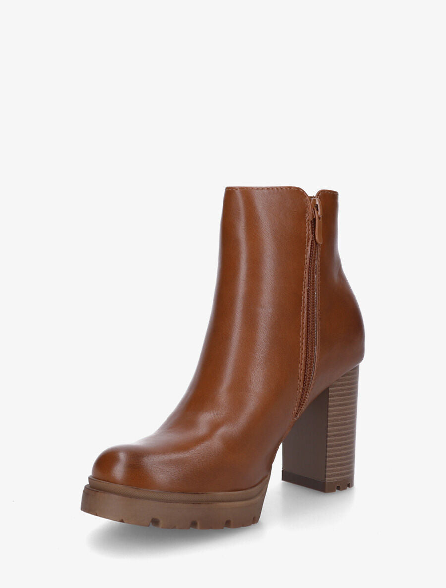 Bottines à talon haut et zip décoratif - Camel - 3