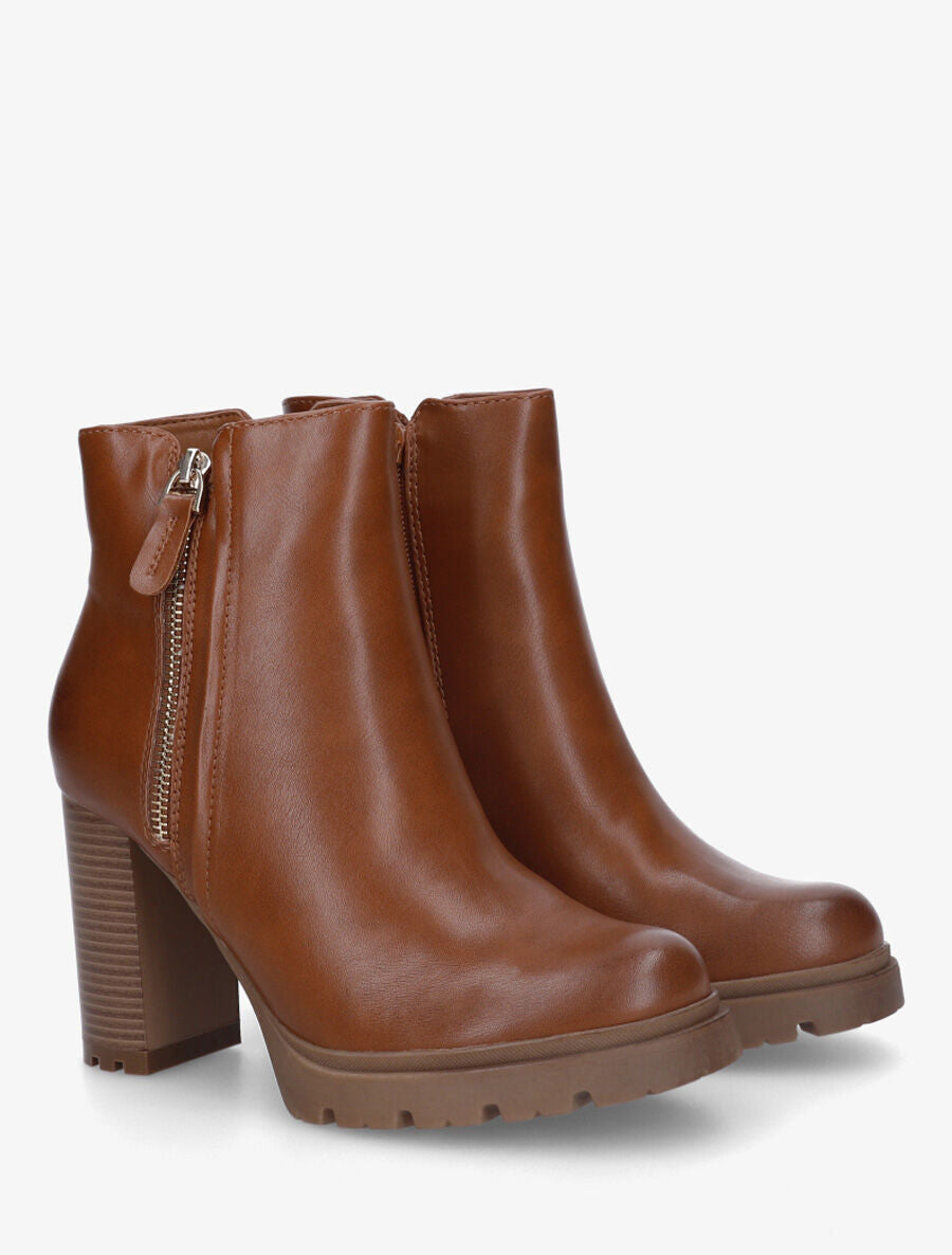 Bottines à talon haut et zip décoratif - Camel - 4