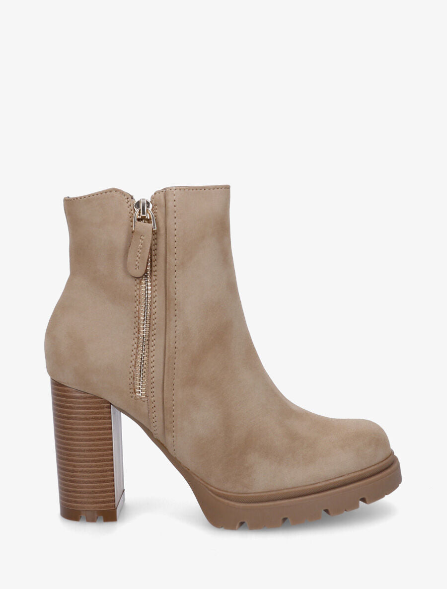 Bottines à talon haut et zip décoratif - Taupe - 1
