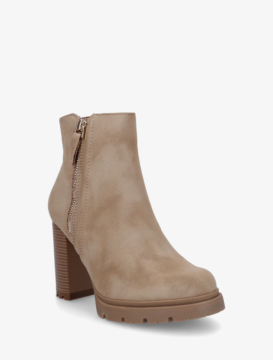 Bottines à talon haut et zip décoratif - Taupe - 2