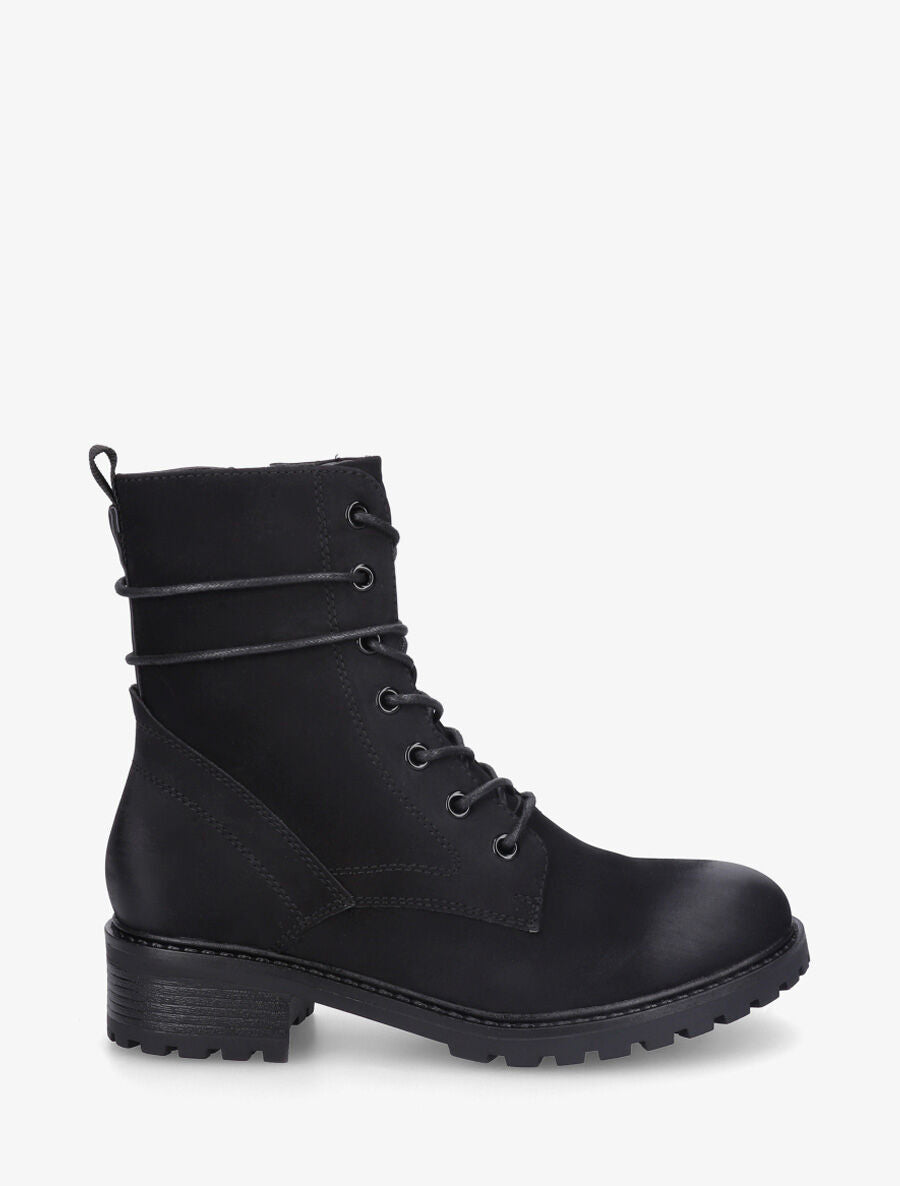Bottines montantes en simili à lacets - Noir - 1
