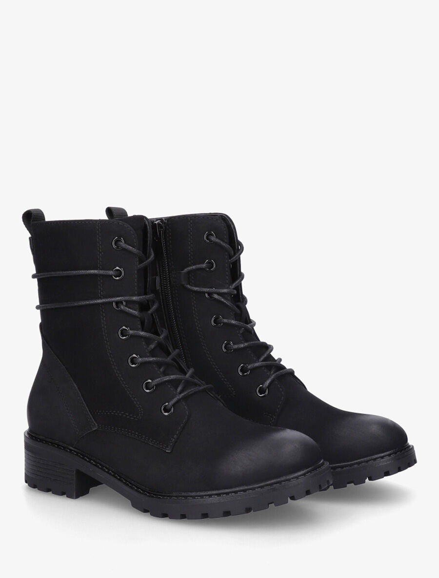 Bottines montantes en simili à lacets - Noir - 4