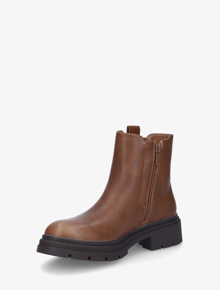 Bottines en simili à cheville élastiquée et sanglé - Marron - 3