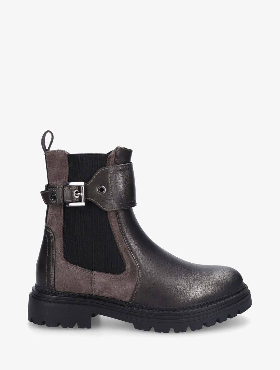 Bottines sanglées en simili et suédine - Anthracite - 1