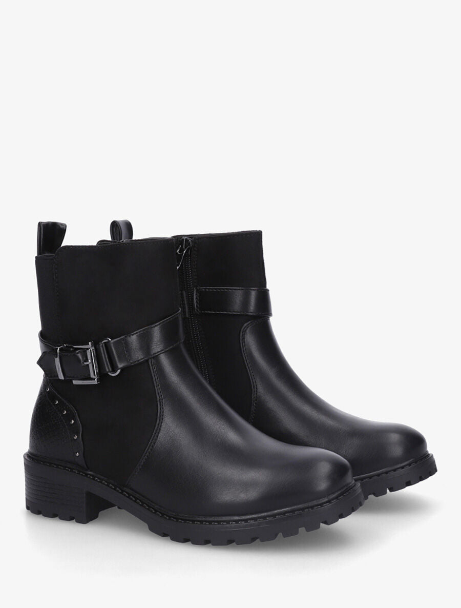 Bottines bi-matière à contrefort effet python - Noir - 4