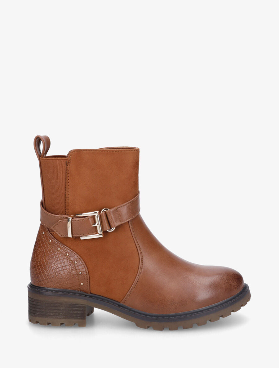 Bottines bi-matière à contrefort effet python - Camel - 5