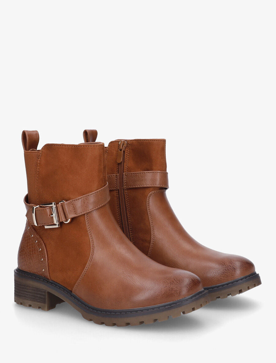 Bottines bi-matière à contrefort effet python - Camel - 4