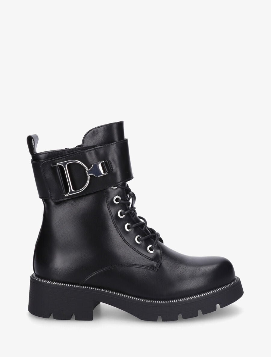 Bottines à lacets et scratch décoratif - Noir - 5