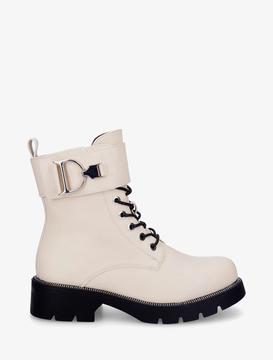 Bottines à lacets et scratch décoratif - Beige - 1