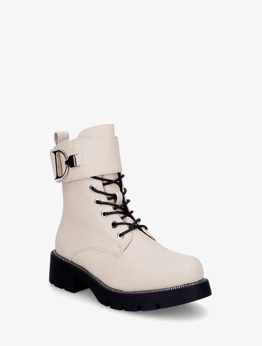 Bottines à lacets et scratch décoratif - Beige - 2