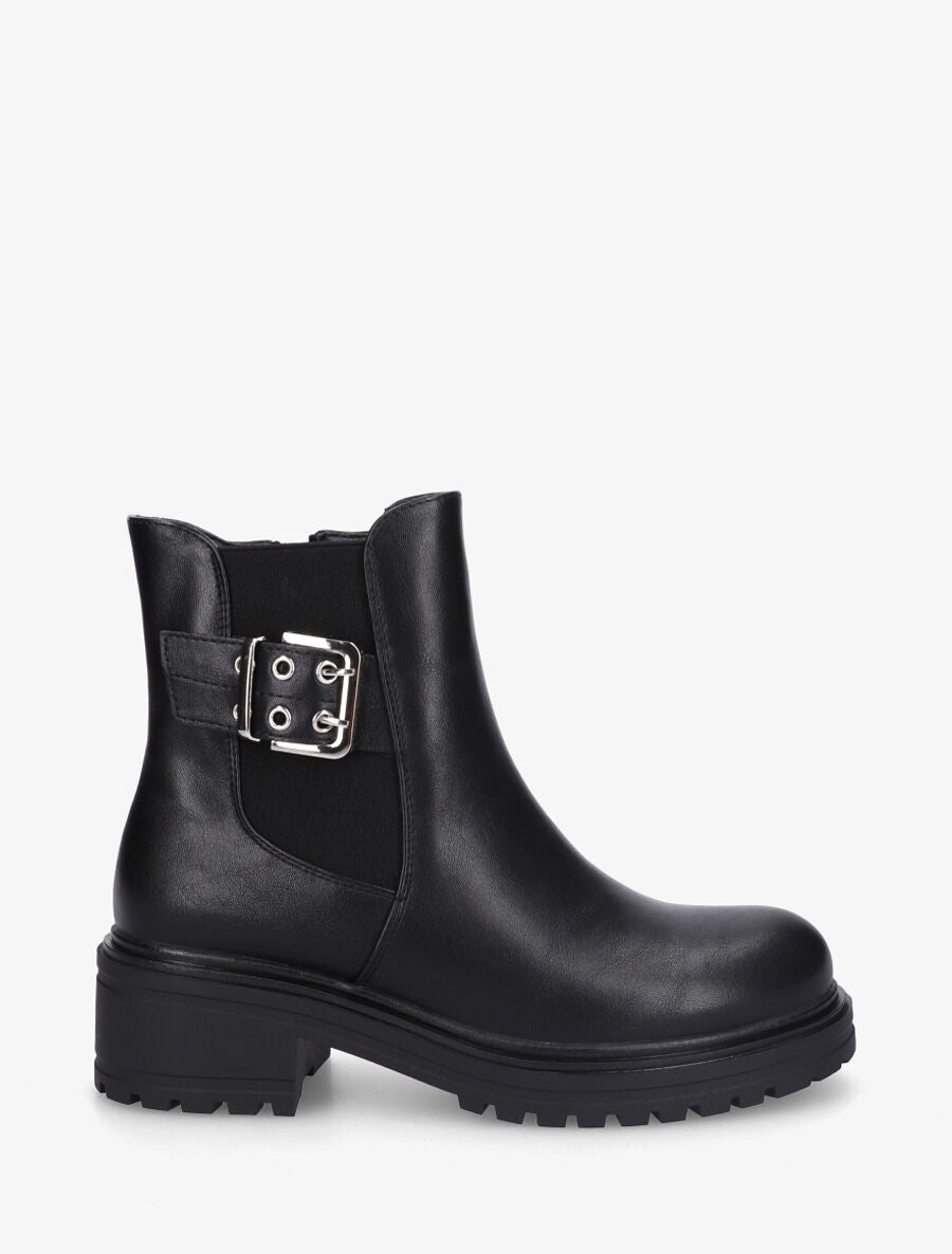 Bottines élastiquées unies en simili - Noir - 5