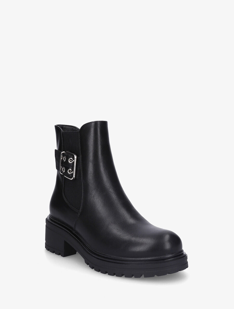 Bottines élastiquées unies en simili - Noir - 2