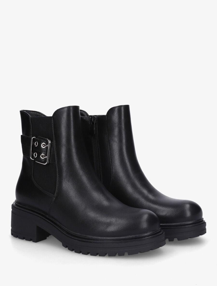 Bottines élastiquées unies en simili - Noir - 4