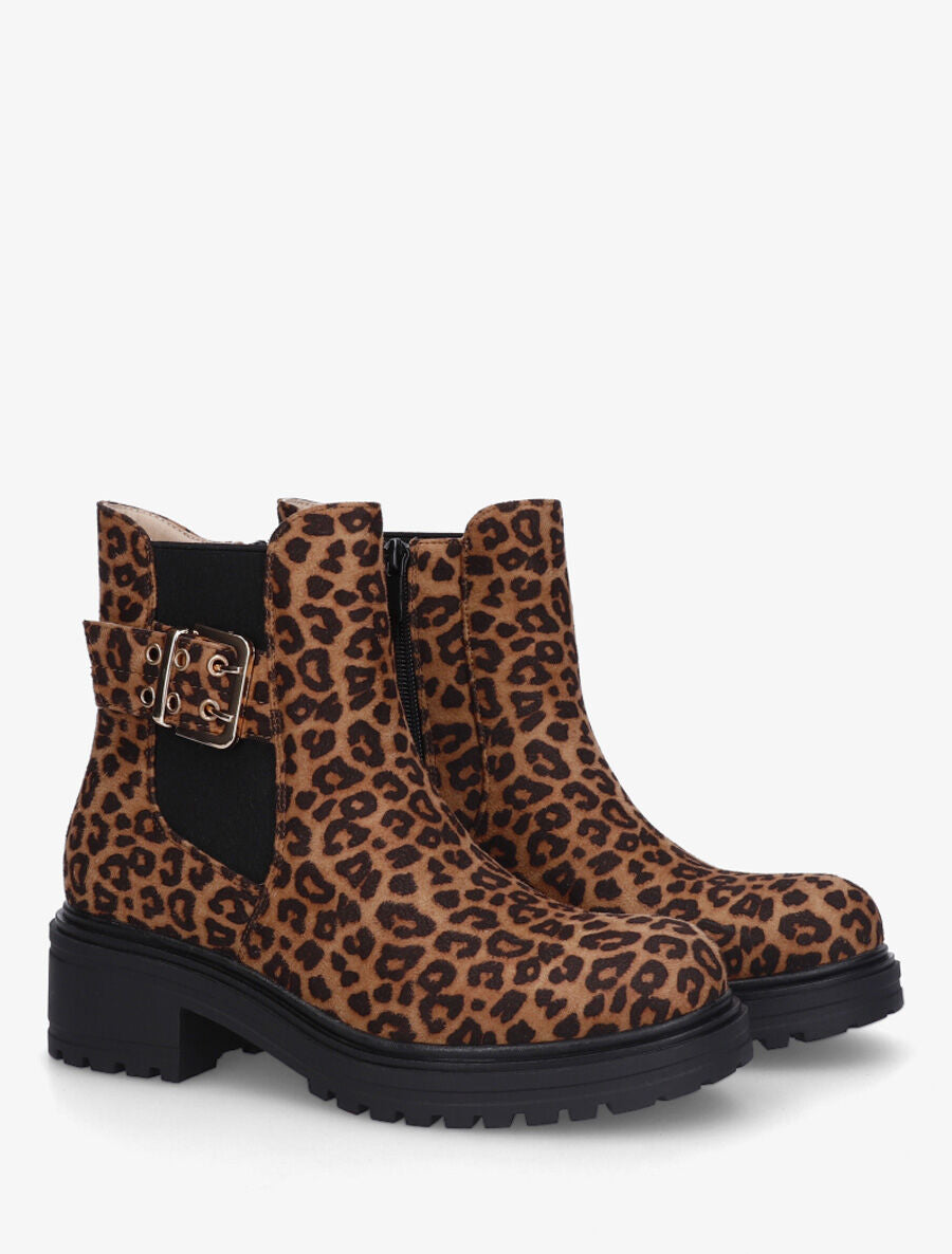 Bottines élastiquées imprimé léopard en suédine - Camel - 4