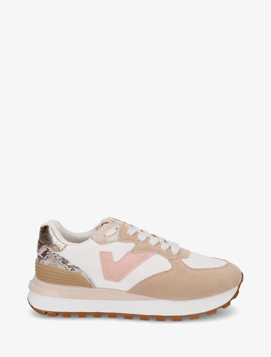 Sneakers à blocs colorés dépareillés - Beige - 1