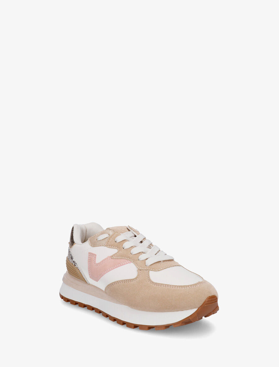 Sneakers à blocs colorés dépareillés - Beige - 2