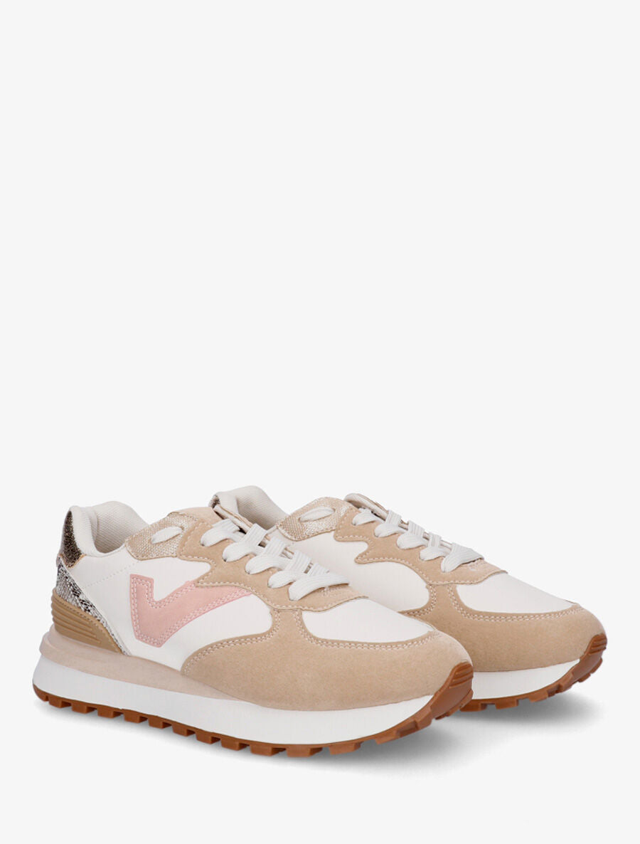 Sneakers à blocs colorés dépareillés - Beige - 4