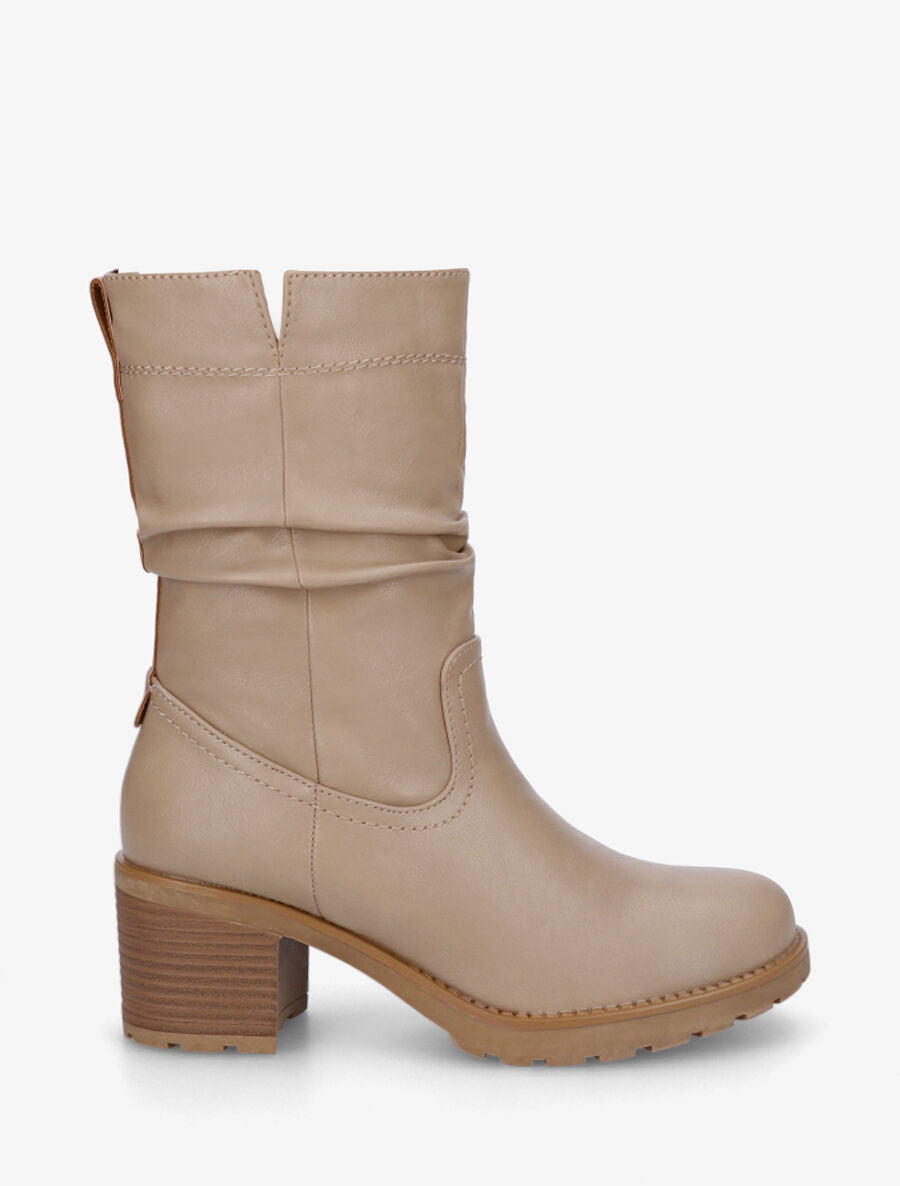 Bottines unies à talon effet plissé - Taupe - 1