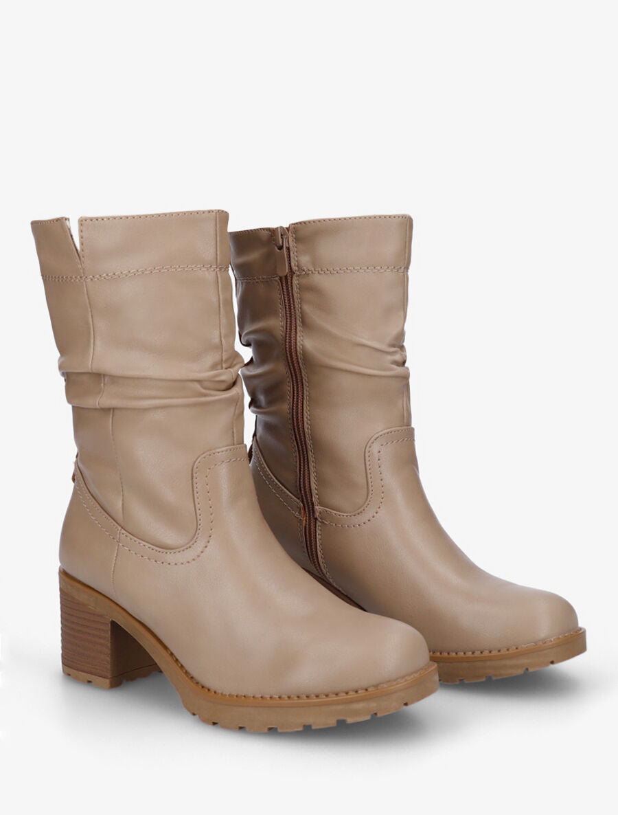 Bottines unies à talon effet plissé - Taupe - 4