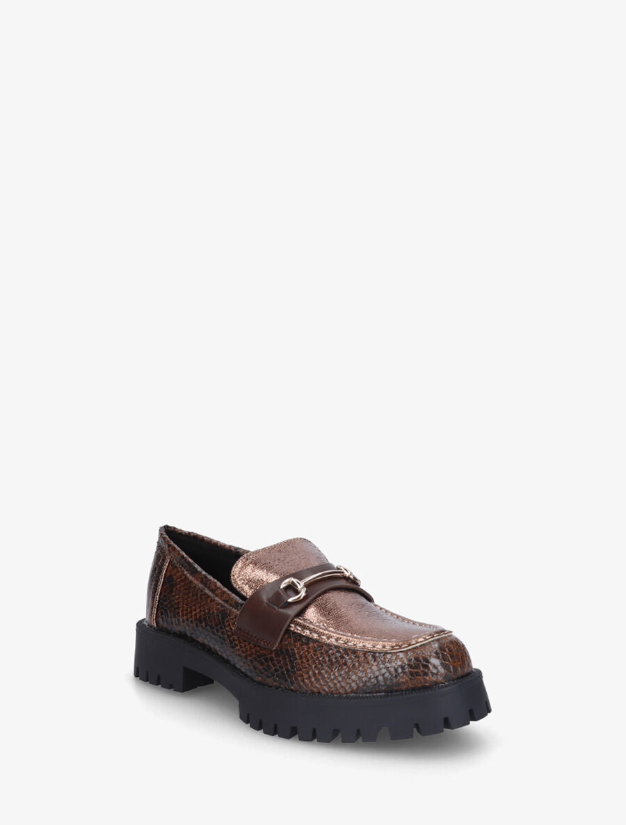 Mocassins en simili texturé effet python - Marron - 2