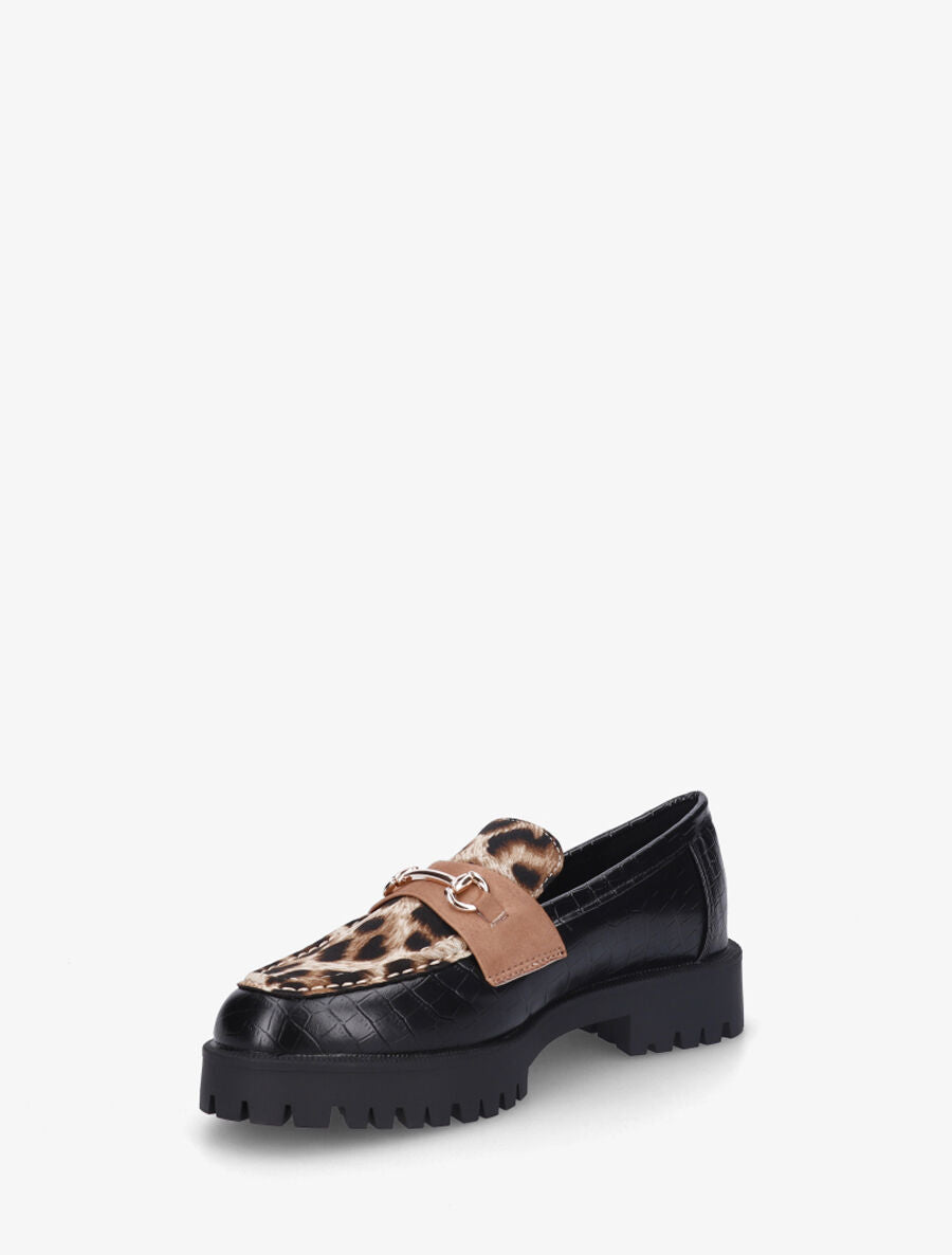 Mocassins en simili imprimé croco et léopard - Noir - 3