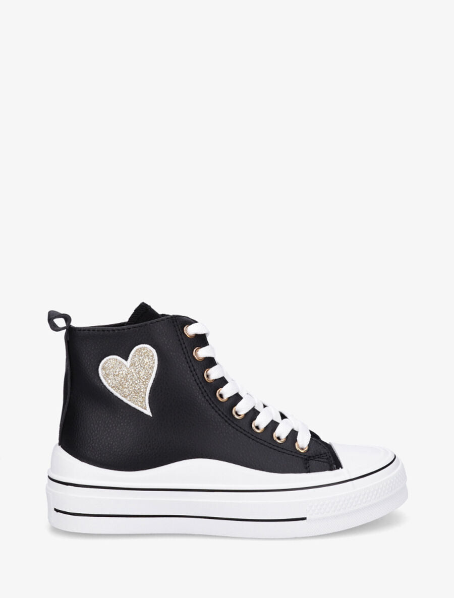 Sneakers en simili à flocage coeur - Noir - 1