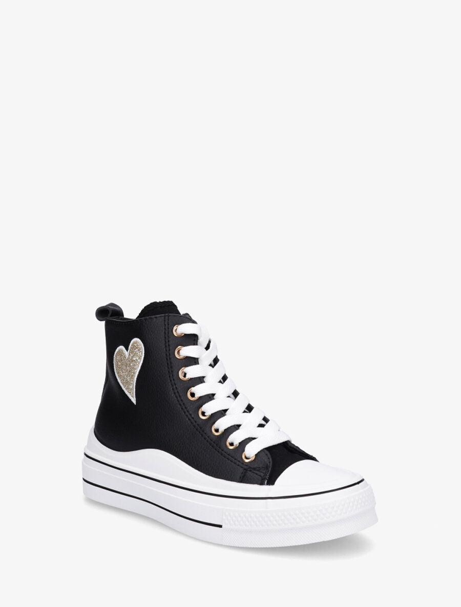 Sneakers en simili à flocage coeur - Noir - 2