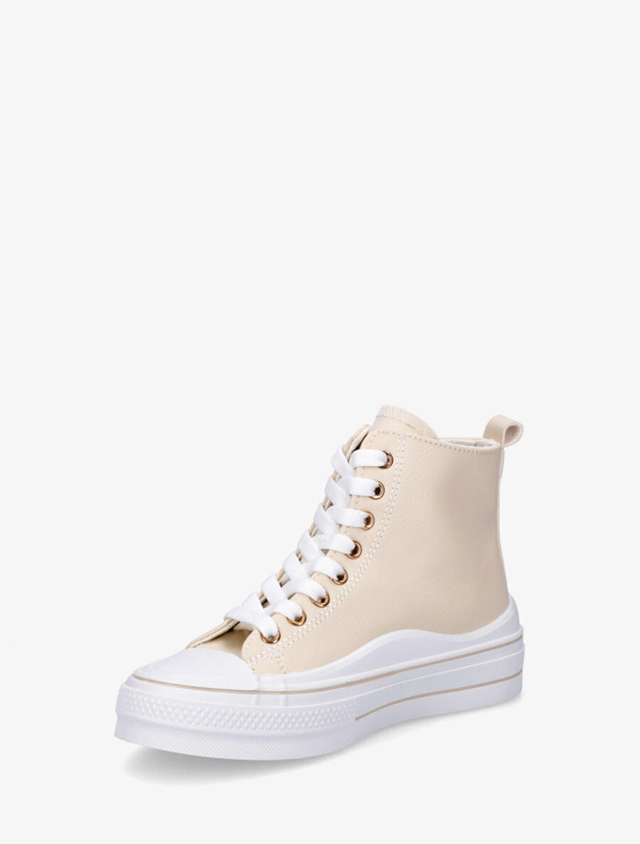 Sneakers en simili à flocage coeur - Beige - 3
