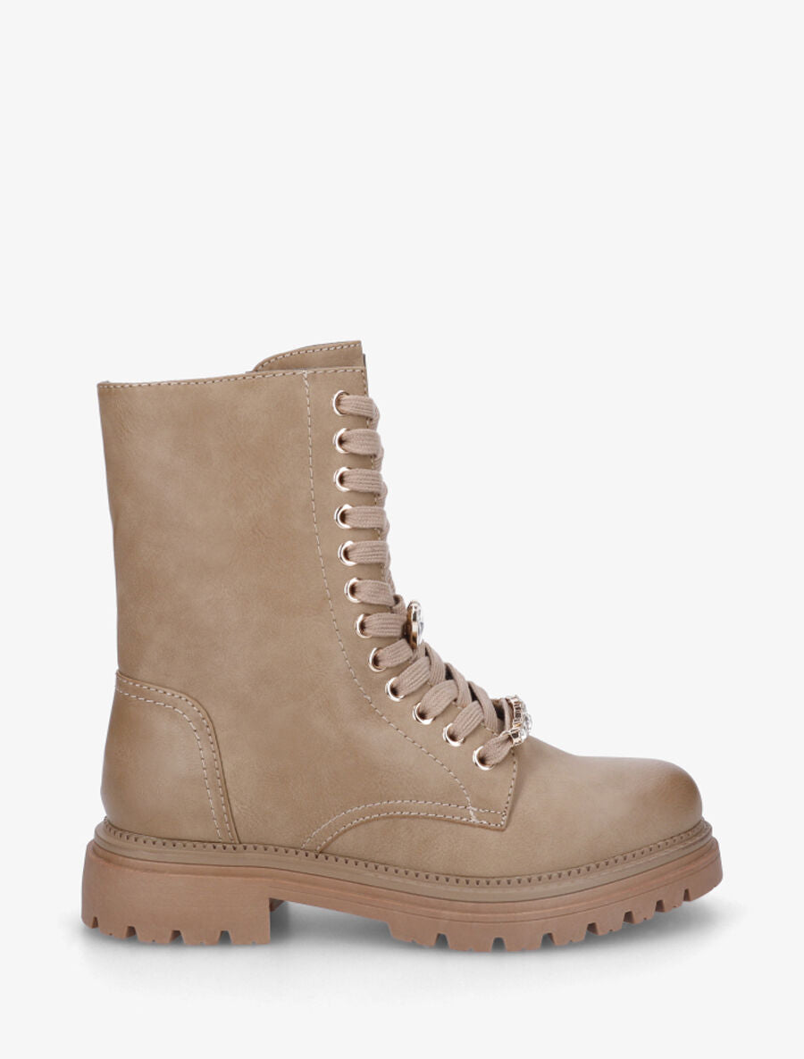 Bottines montantes à empiècement bijoux - Taupe - 5