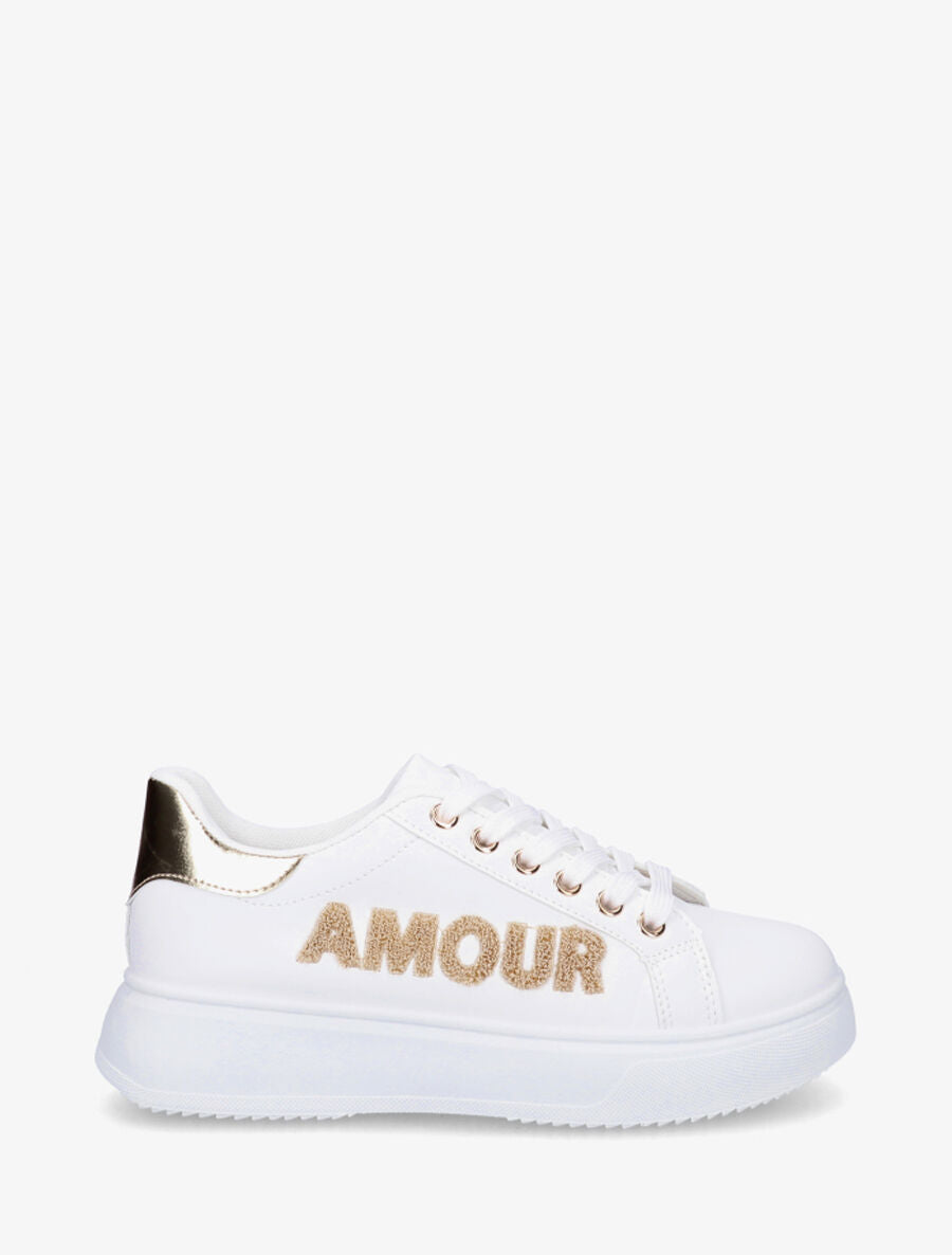Sneakers en simili à flocage amour et coeur pailleté - Or - 1