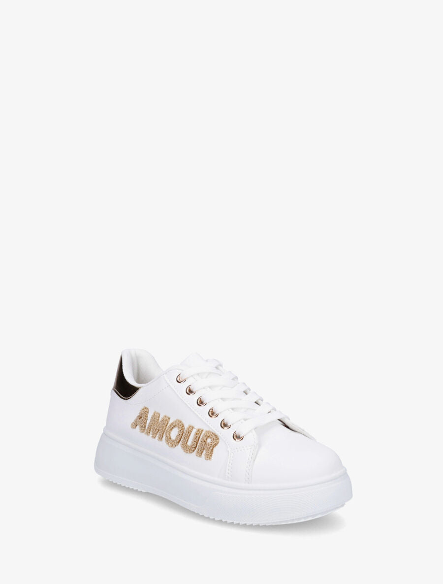Sneakers en simili à flocage amour et coeur pailleté - Or - 2
