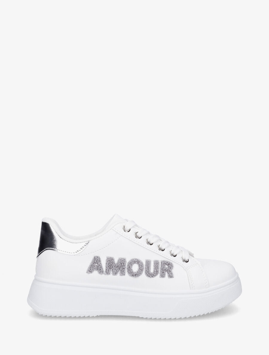 Sneakers en simili à flocage amour et coeur pailleté - Argent - 5
