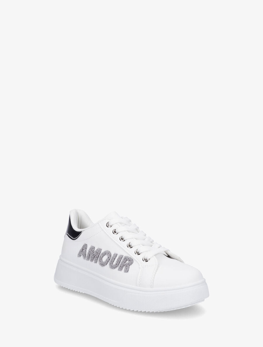 Sneakers en simili à flocage amour et coeur pailleté - Argent - 2