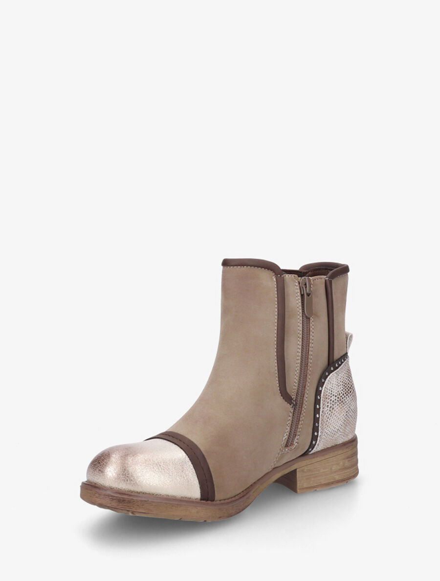 Bottines élastiquées et contrefort imprimé python - Taupe - 3