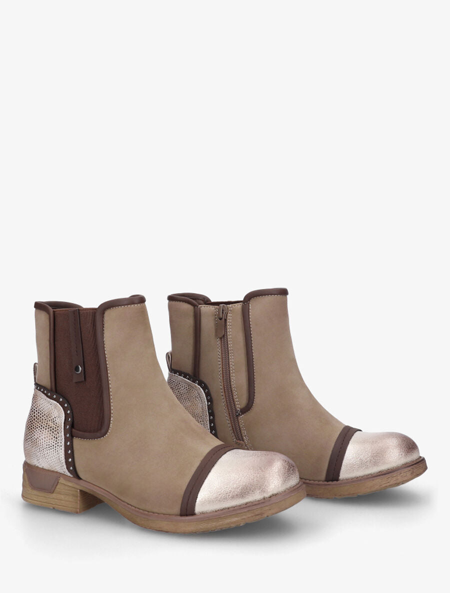 Bottines élastiquées et contrefort imprimé python - Taupe - 4