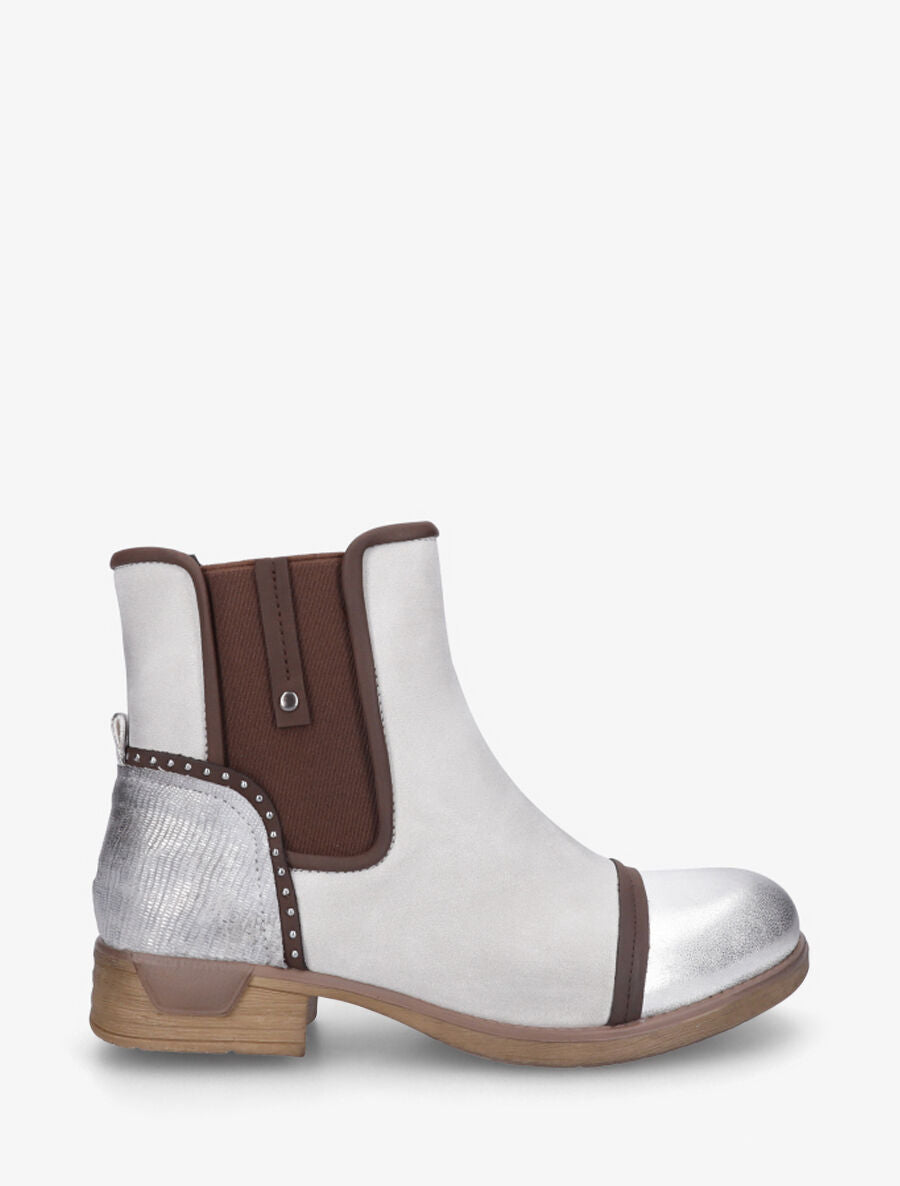 Bottines élastiquées et contrefort imprimé python - Argent - 5