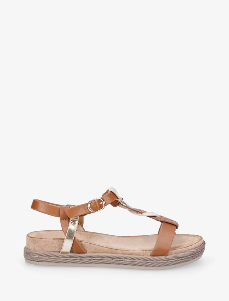 Nu-pieds en simili à brides tressées - Camel - 5