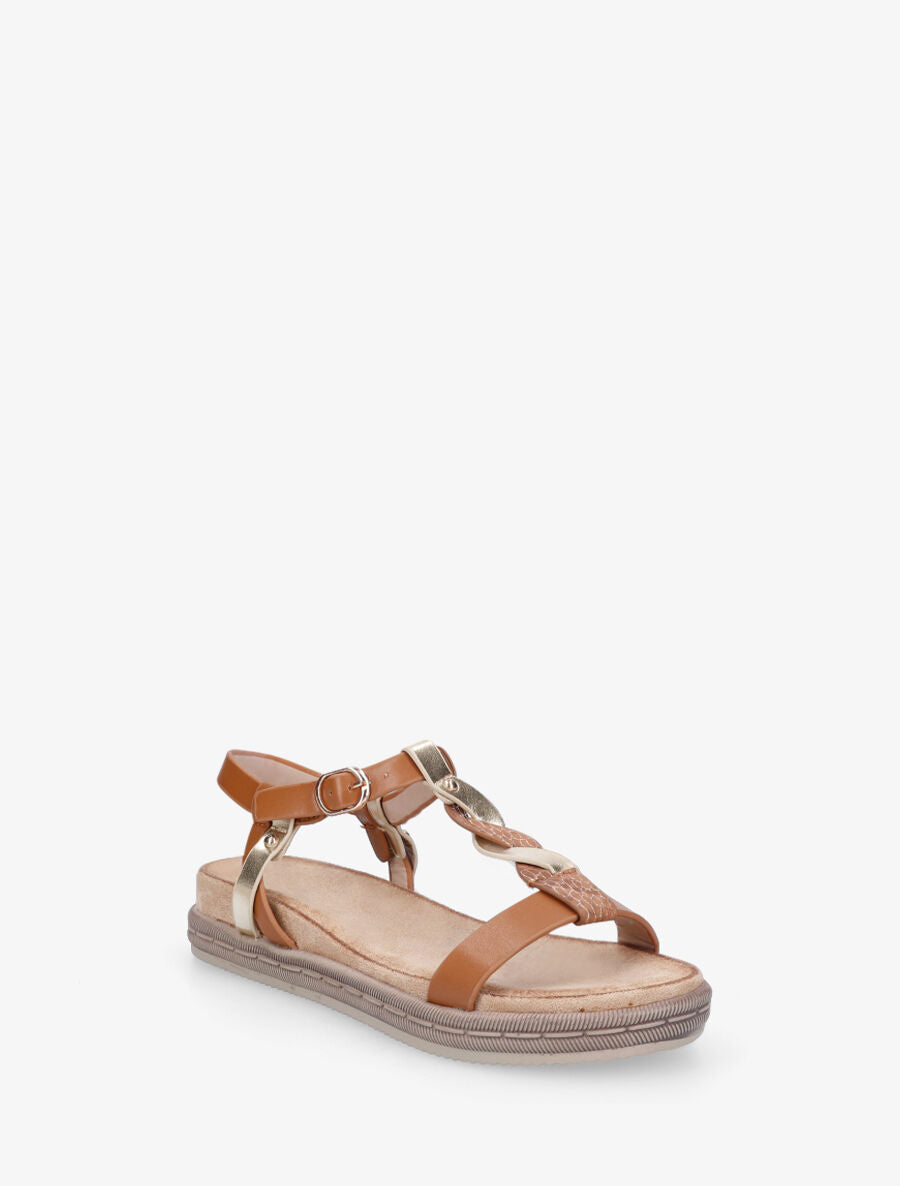Nu-pieds en simili à brides tressées - Camel - 2