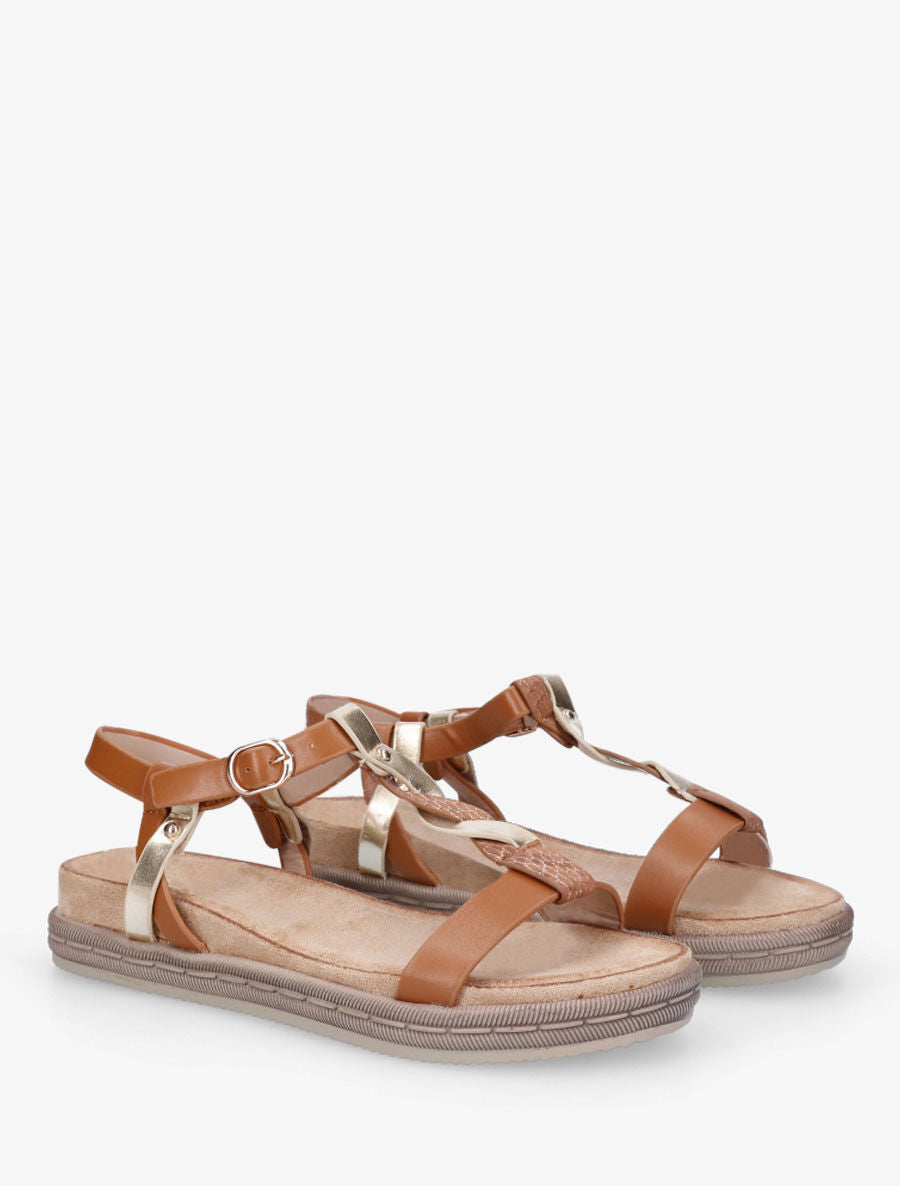 Nu-pieds en simili à brides tressées - Camel - 4