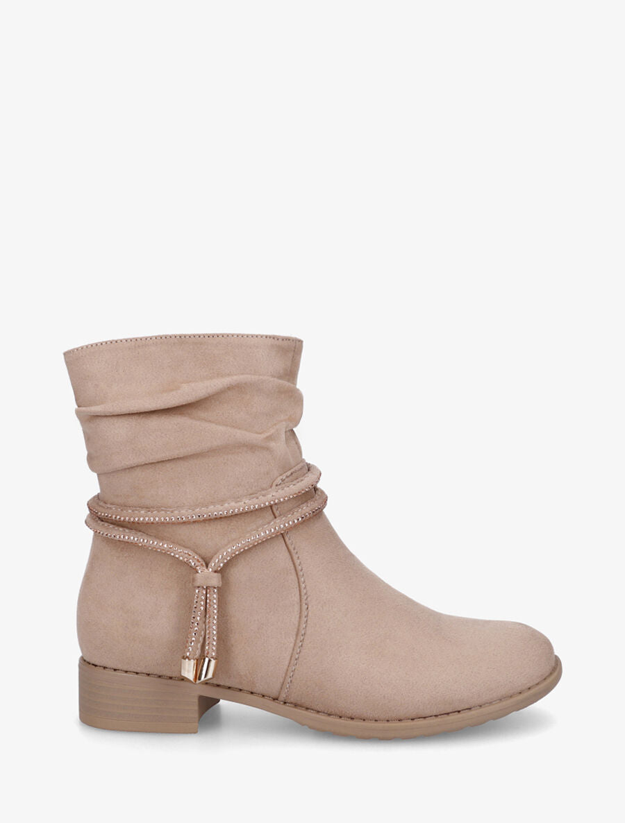 Bottines en suédine à cheville plissée - Taupe - 5