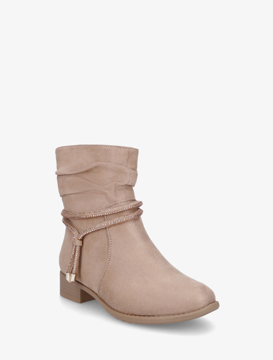 Bottines en suédine à cheville plissée - Taupe - 2