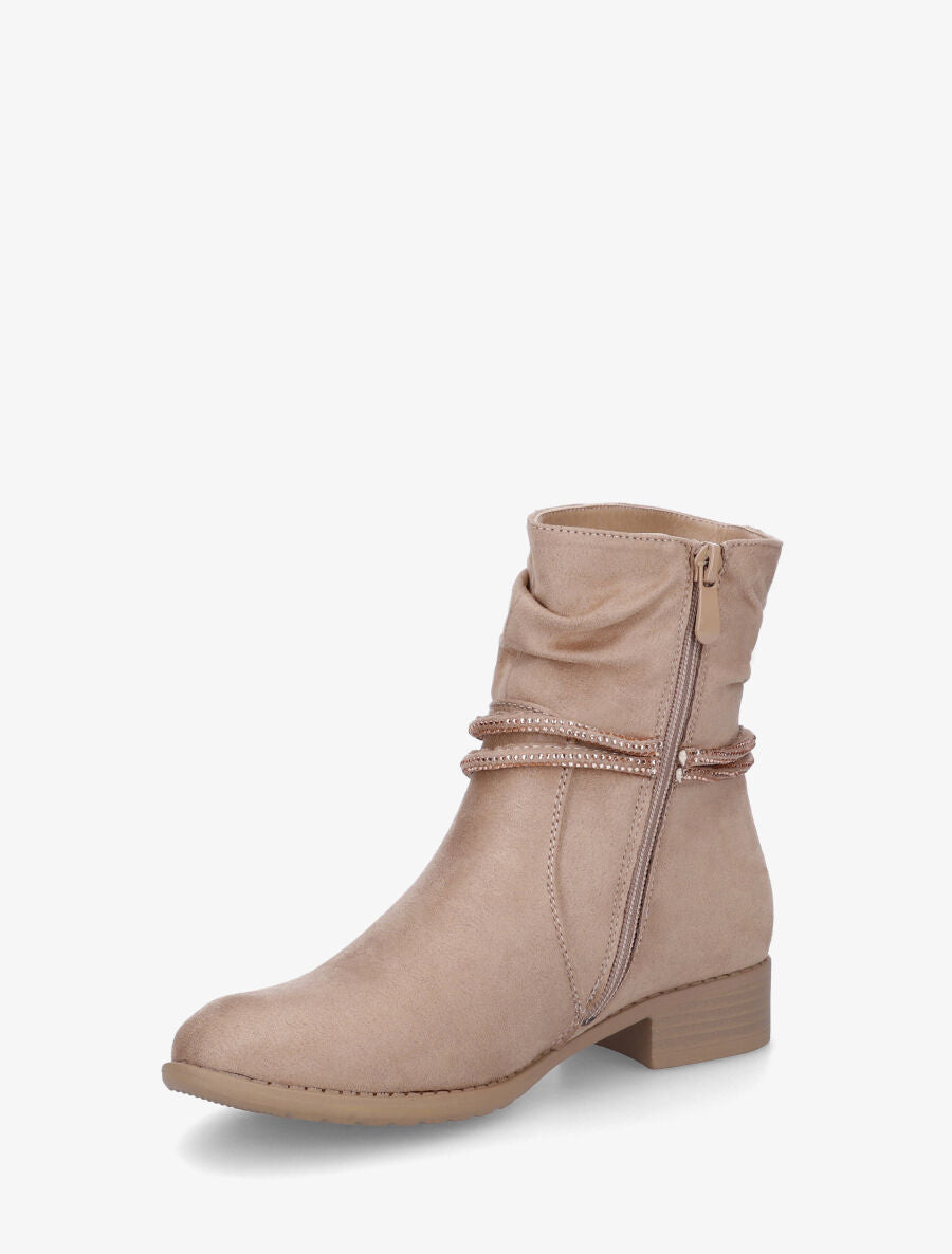 Bottines en suédine à cheville plissée - Taupe - 3
