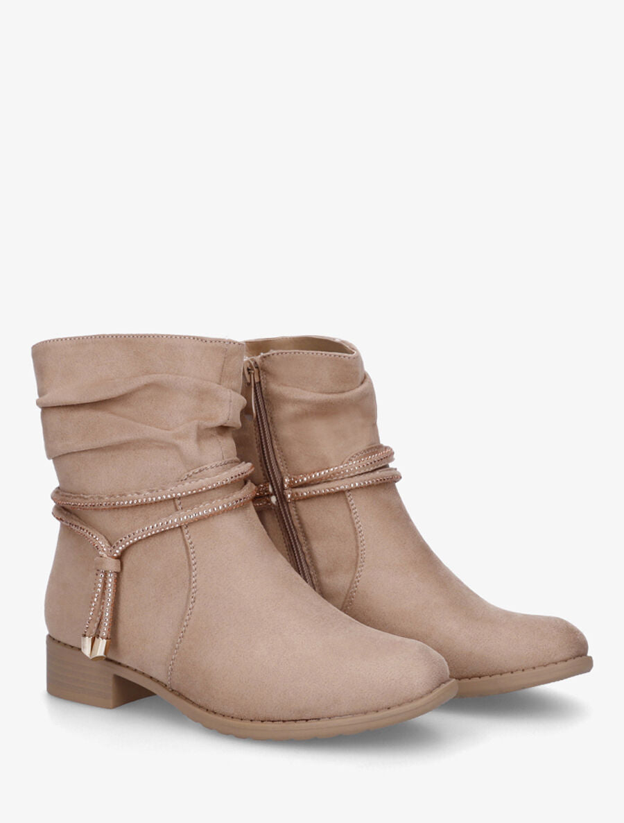 Bottines en suédine à cheville plissée - Taupe - 4