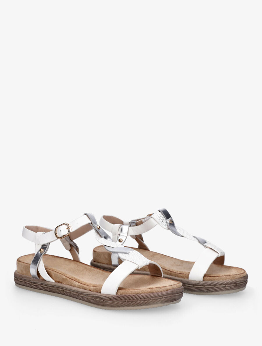 Nu-pieds en simili à brides tressées - Blanc - 4